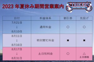 2023年夏休みボウリング場営業案内